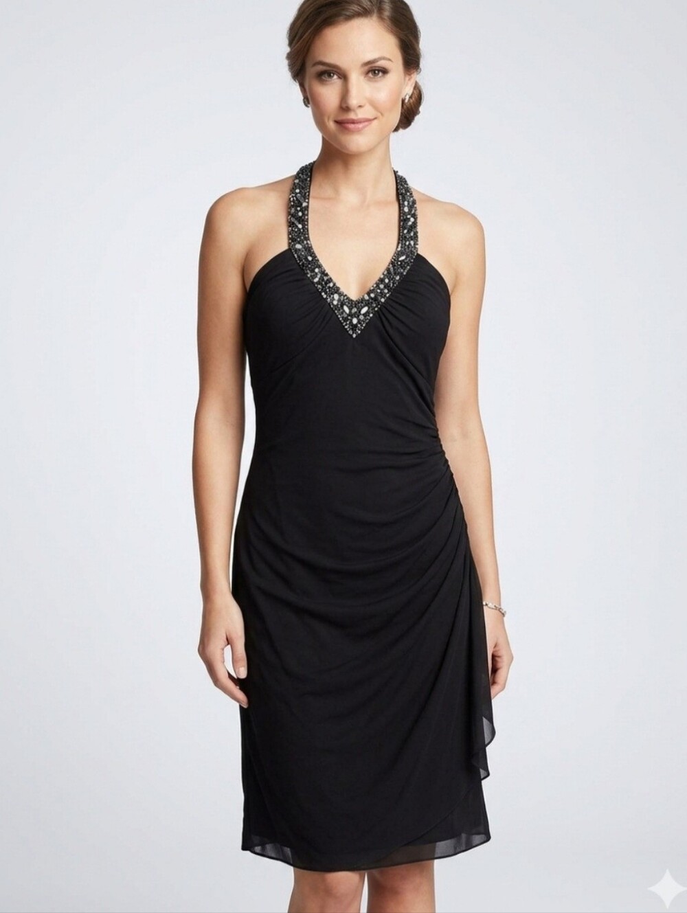 NWT Y2K Betsy & Adam Midi Jeweled Sleeveless Halter Cocktail Dress 10P Gorgeous